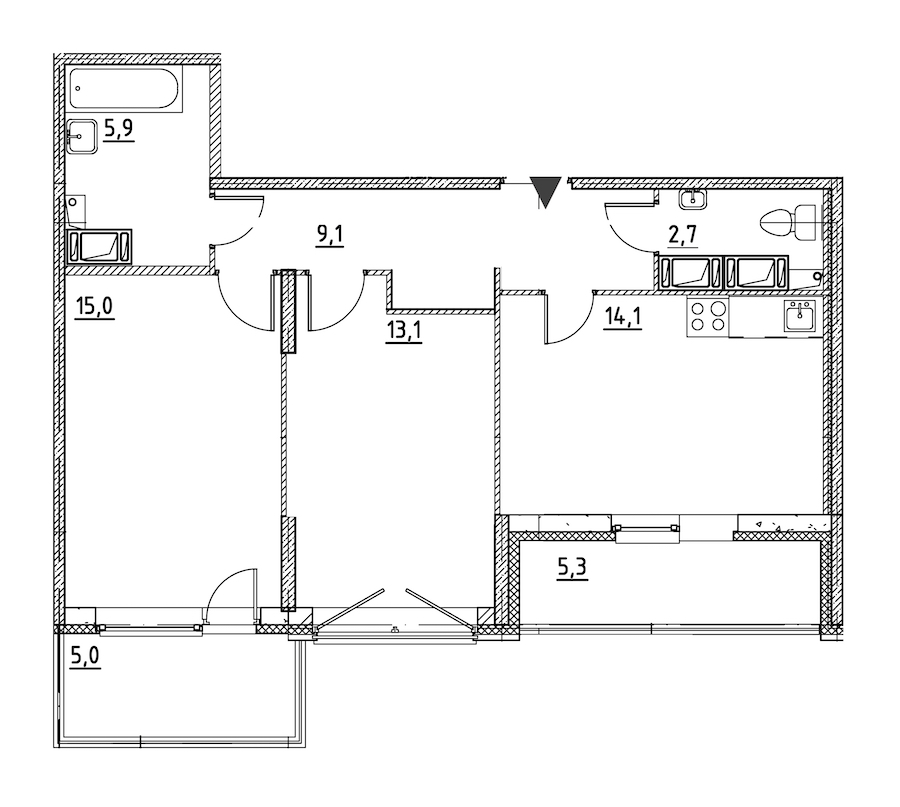 2-комнатная квартира 65.7 м², 4/12 эт., ЖК «Квартал Che»